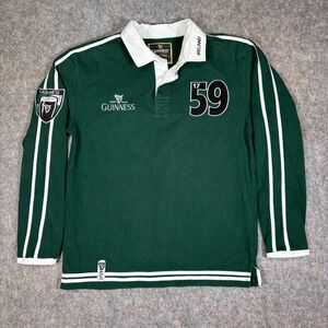 Guinness Ireland Rugby Shirt Long Sleeve Green White Stripes Sz Medium 1759 VTG